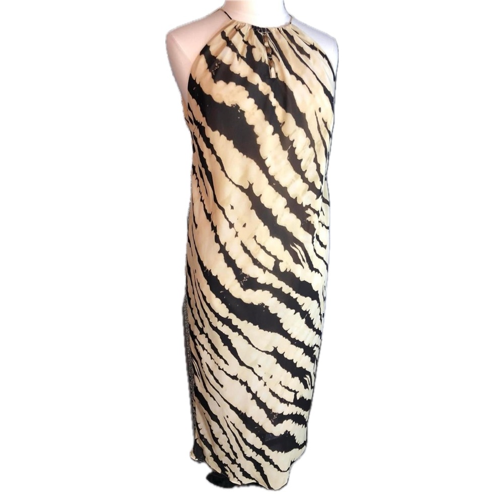 Ashley Stewart Black and Tan Animal Print Maxi Dress Size 16